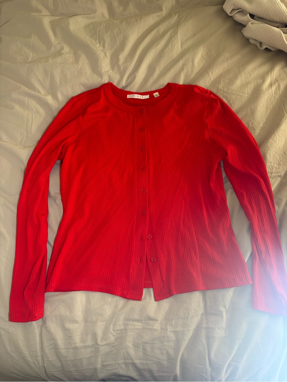 Cyrus Red Ribbed Button-Front Cardigan
